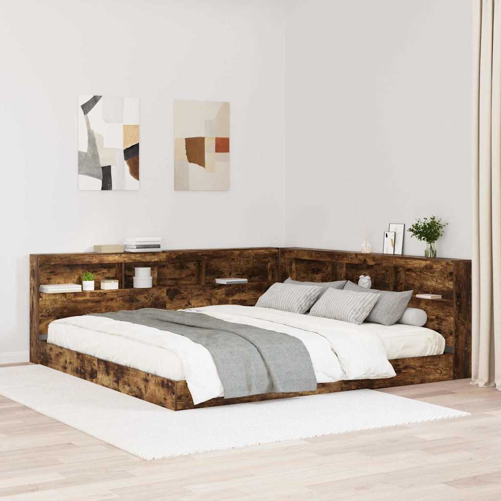 Storage Headboard with Shelf Smoked oak 200 cm Engineered wood